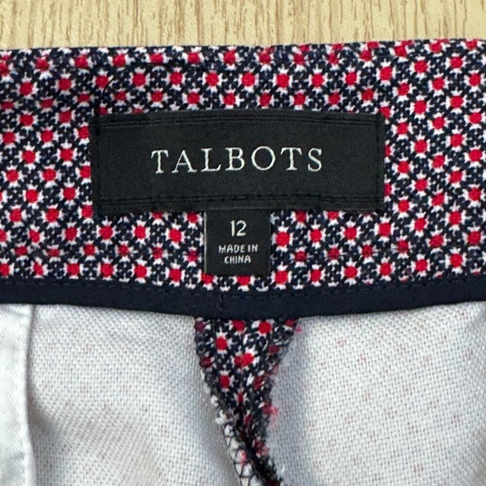 Talbots Heritage Diamond Geometric Print Straight-Leg Dress Pants 12 Red Blue - Picture 12 of 15